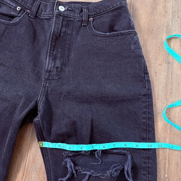 Abercrombie & Fitch Ultra High Rise Wide leg Jeans Black Torn Ripped Knee Baggy - Picture 7 of 13